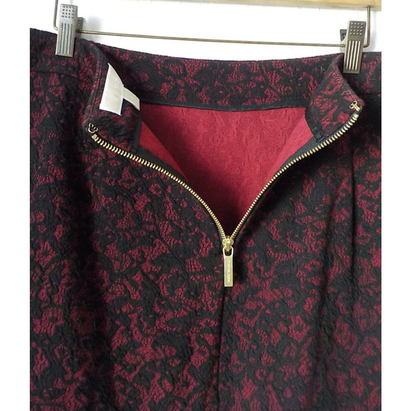 Michael Kors Red with Black Lace Pencil Skirt Classic Women size XL Stretch Zip - Picture 9 of 11